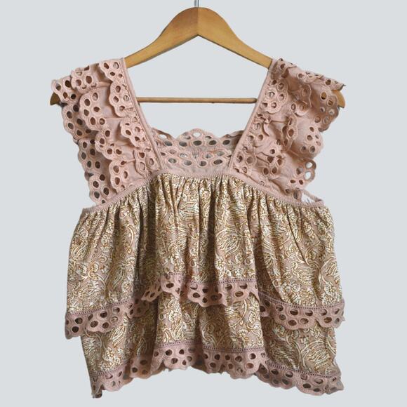 Anthropologie Let Me Be Eyelet Swing Top Size XS - Picture 2 of 7